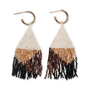 James Mini Gold Hoop Beaded Geo Fringe Earrings {bronze   black   gold}