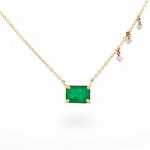 Jennifer Rivera 14k Gold Emerald & Diamond Necklace – Minimalist, Handmade