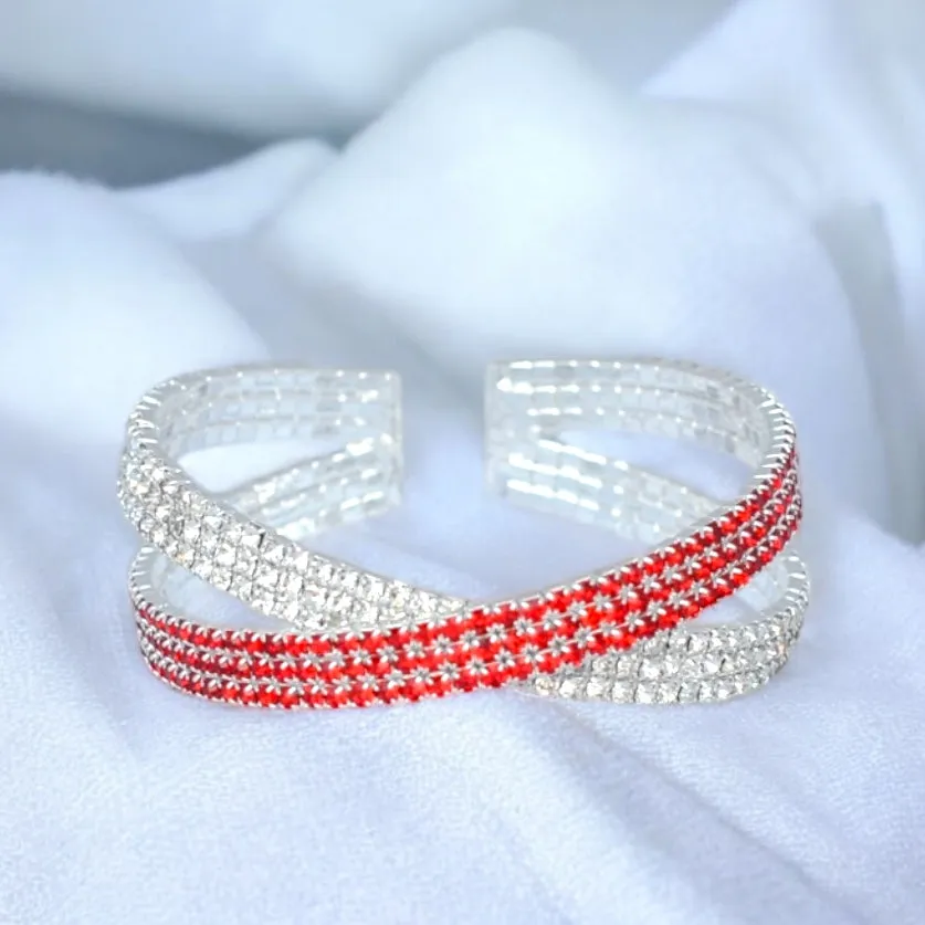 JEWEL - clear red criss cross adjustable rhinestone bracelet