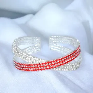 JEWEL - clear red criss cross adjustable rhinestone bracelet