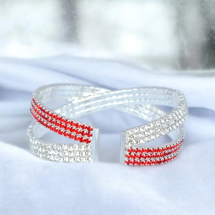 JEWEL - clear red criss cross adjustable rhinestone bracelet