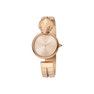 Just Cavalli Ladies Watch With Ip Rose Gold Case, Pink Dial & Silver Open Bracelet