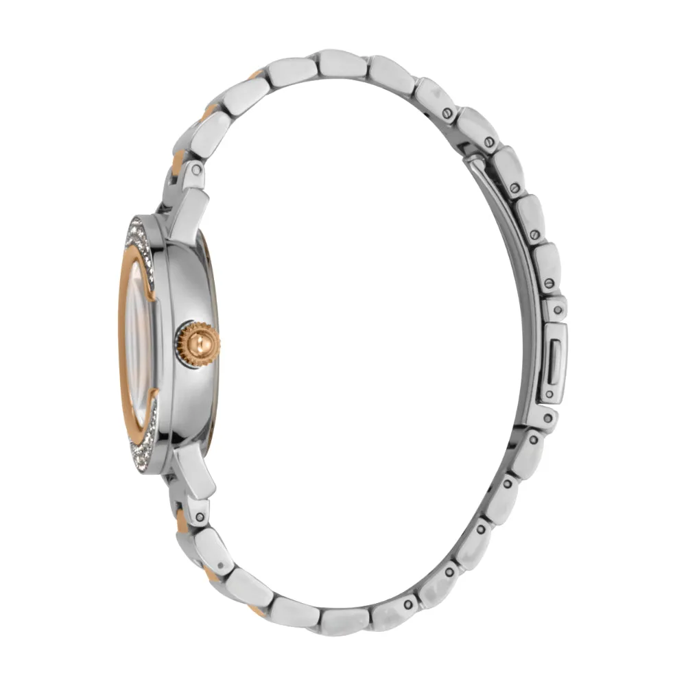 Just Cavalli Women Watch, Two Tone Rose Gold & Black Color Case, White Mop Dial, Two Tone Silver & Rose Gold Color Stainless Steel Metal Bracelet