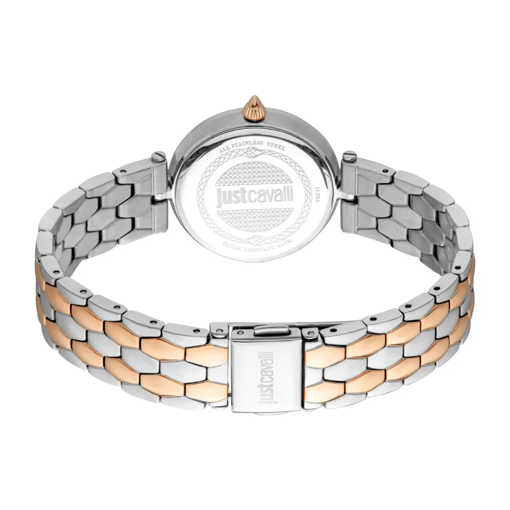 Just Cavalli Women's Two Tone Silver & Rose Gold Watch with Silver Dial and Metal Bracelet
