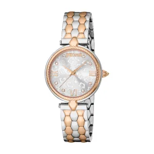 Just Cavalli Women's Two Tone Silver & Rose Gold Watch with Silver Dial and Metal Bracelet
