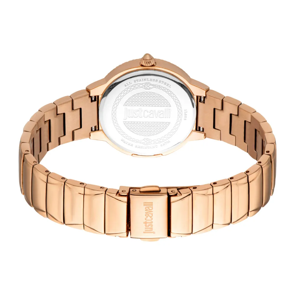 Just Cavalli Women's Watch Rose Gold Color Case Red Dial Rose Gold Color Metal Bracelet