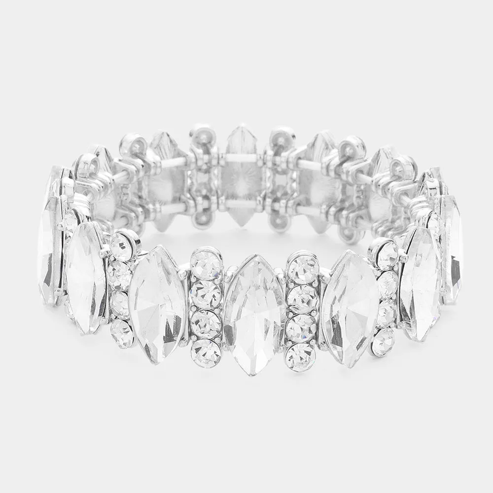 KARA - clear pave accented marquise rhinestone stretch bracelet