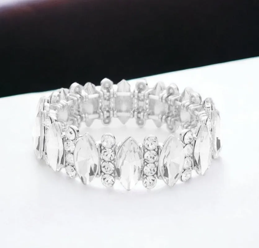 KARA - clear pave accented marquise rhinestone stretch bracelet