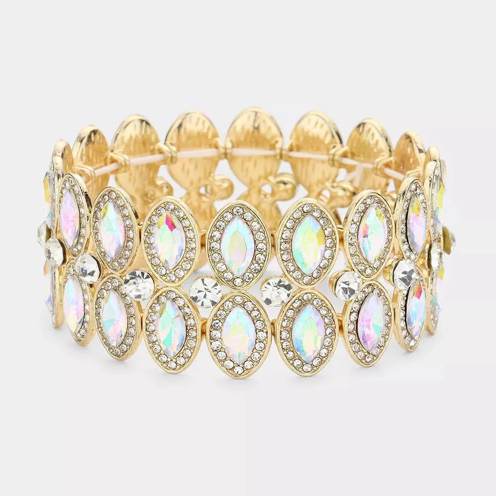 Kayla - ab gold marquise crystal rhinestone stretch bracelet