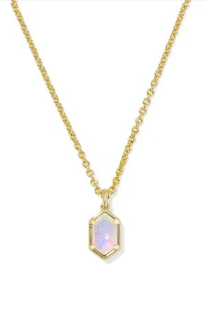 Kendra Scott Hallie Gold Short Pendant Necklace in White Opalescent Resin | 9608873855
