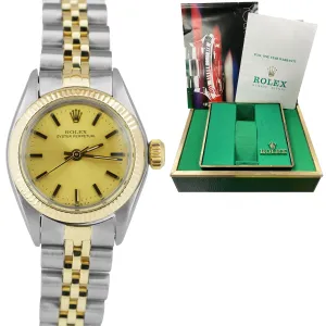 Ladies Rolex Oyster Perpetual 24mm Jubilee Champagne 18K Steel 6719 BOX PAPERS