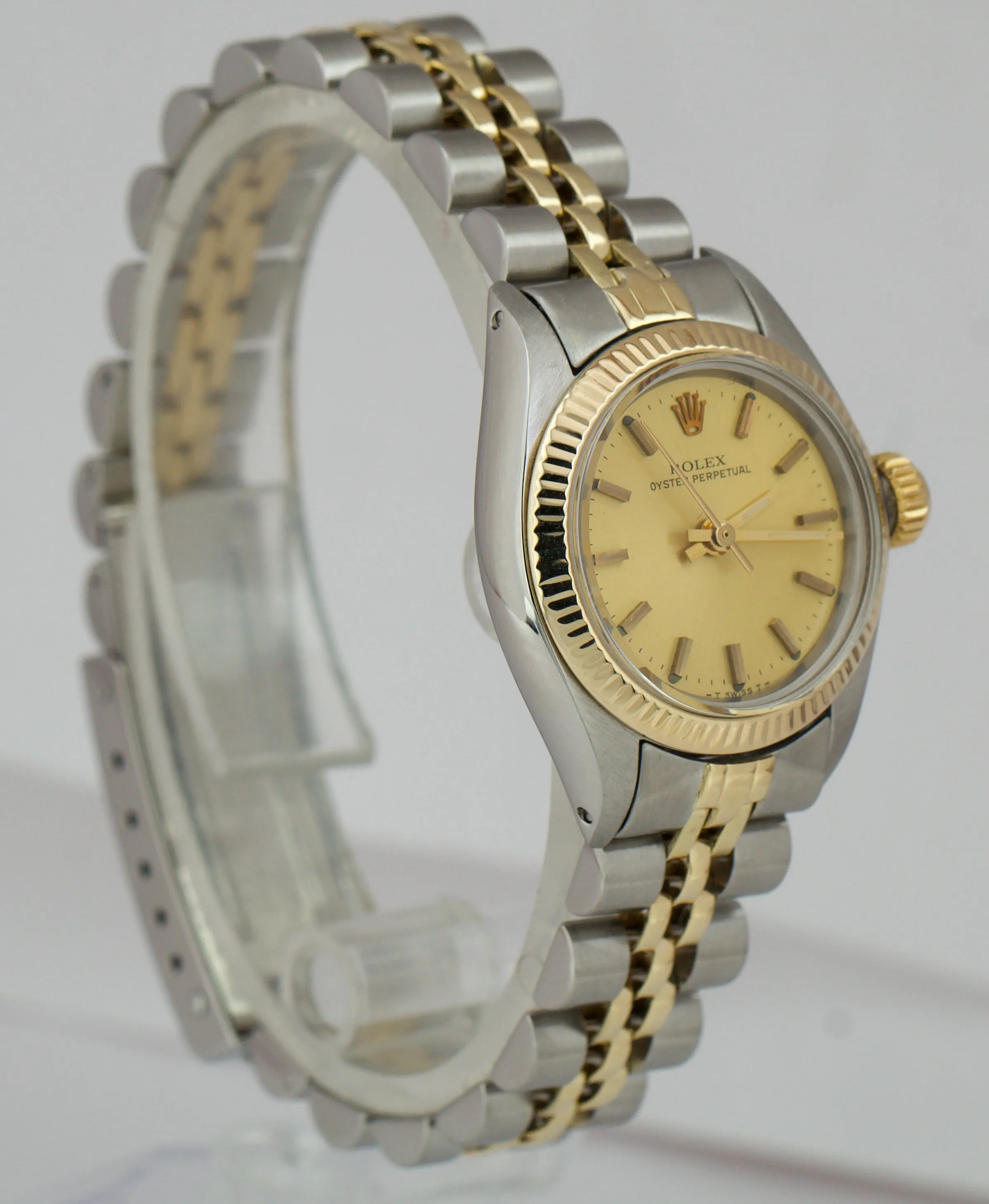 Ladies Rolex Oyster Perpetual 24mm Jubilee Champagne 18K Steel 6719 BOX PAPERS