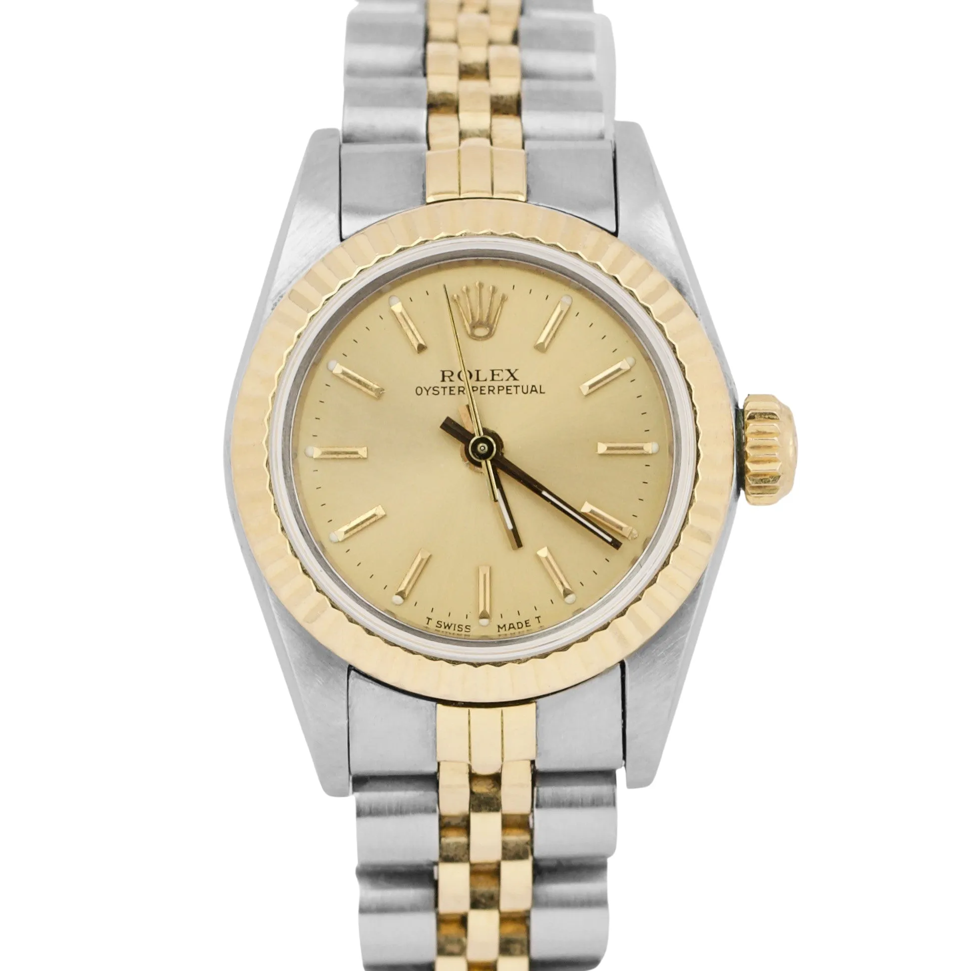 Ladies Rolex Oyster Perpetual 24mm TwoTone Gold CHAMPAGNE Jubilee Watch 67193 BP