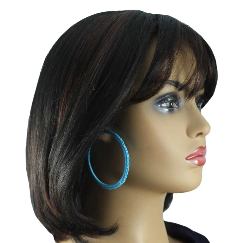 Large Turquoise Blue Crochet Hoop Pierced Earring - STXE34