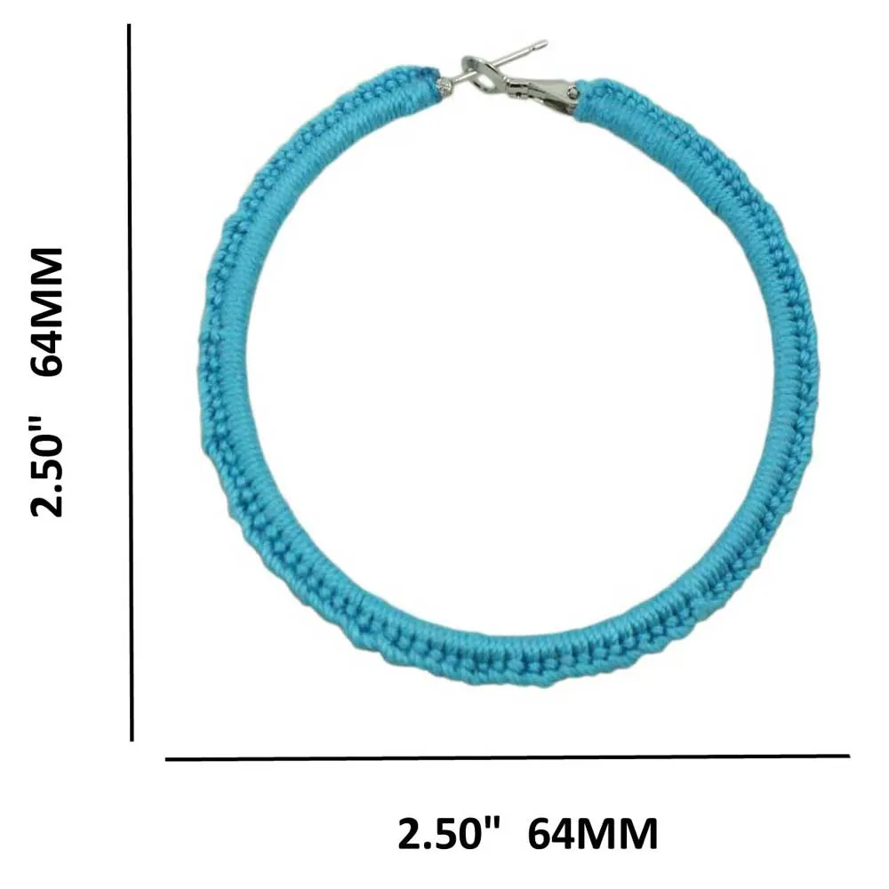 Large Turquoise Blue Crochet Hoop Pierced Earring - STXE34