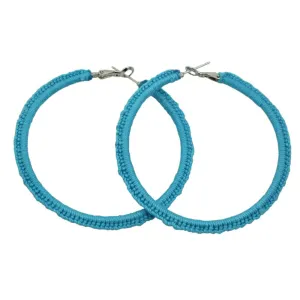 Large Turquoise Blue Crochet Hoop Pierced Earring - STXE34