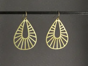Laser Cut Teardrop Rays  Earrings - Brass