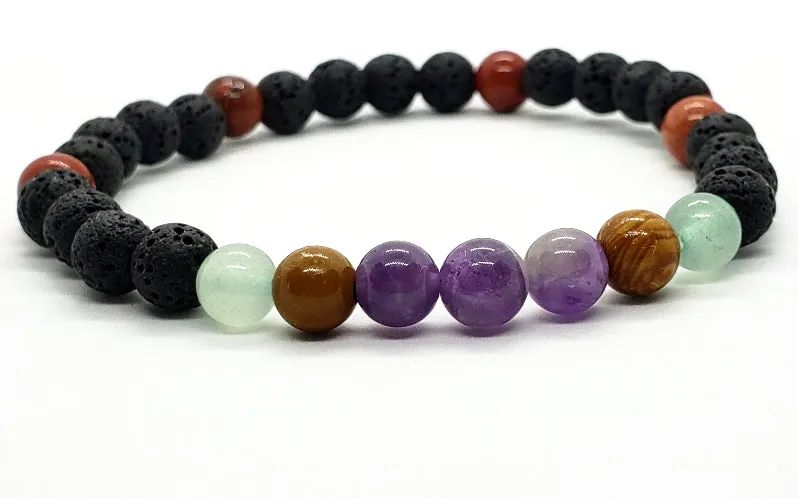 Lava Stone Diffuser  Handmade Stretch Band With Mixed Natural Gemstones