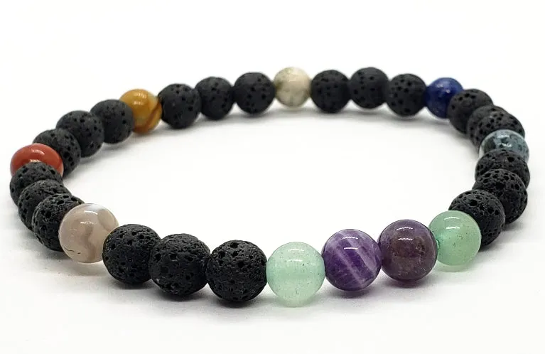 Lava Stone Diffuser  Handmade Stretch Band With Mixed Natural Gemstones