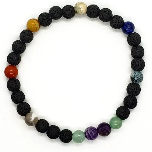 Lava Stone Diffuser  Handmade Stretch Band With Mixed Natural Gemstones