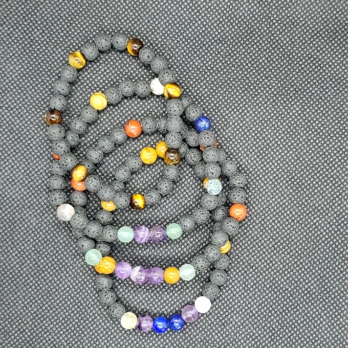 Lava Stone Diffuser  Handmade Stretch Band With Mixed Natural Gemstones