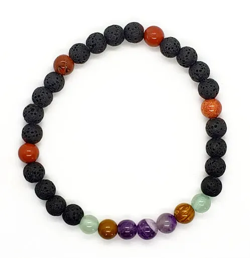 Lava Stone Diffuser  Handmade Stretch Band With Mixed Natural Gemstones