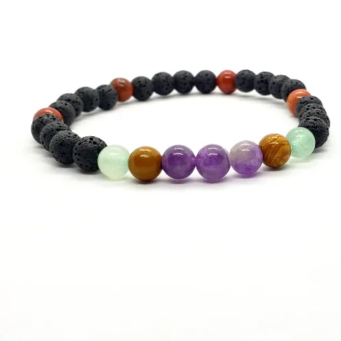 Lava Stone Diffuser  Handmade Stretch Band With Mixed Natural Gemstones