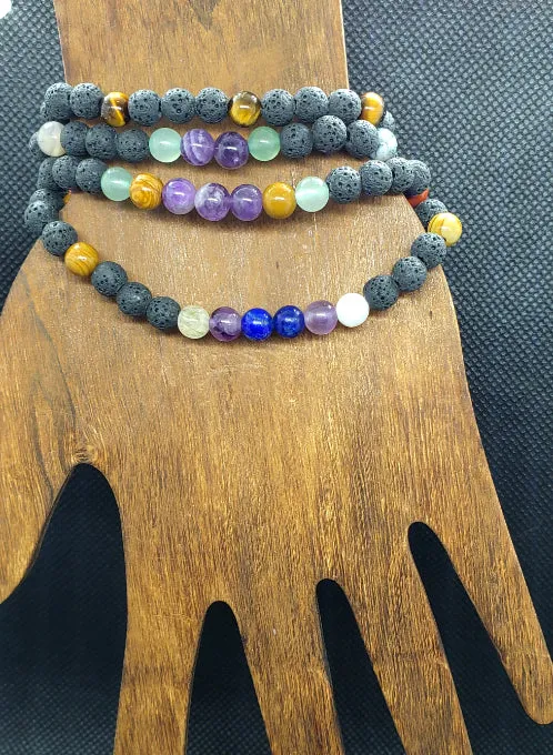 Lava Stone Diffuser  Handmade Stretch Band With Mixed Natural Gemstones