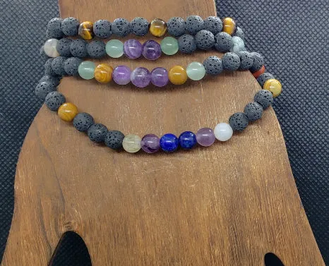 Lava Stone Diffuser  Handmade Stretch Band With Mixed Natural Gemstones
