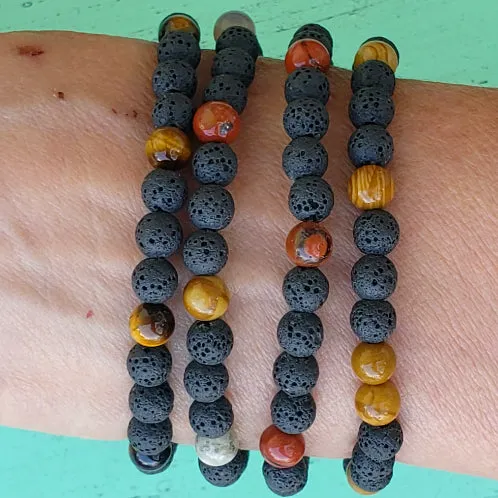 Lava Stone Diffuser  Handmade Stretch Band With Mixed Natural Gemstones