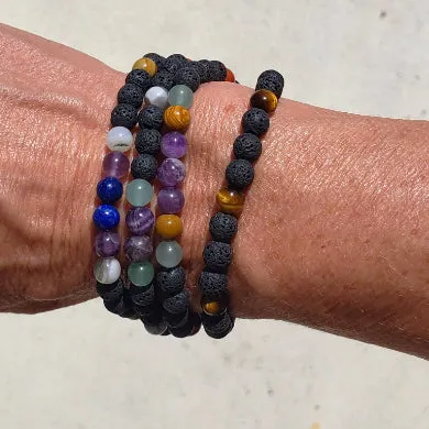 Lava Stone Diffuser  Handmade Stretch Band With Mixed Natural Gemstones