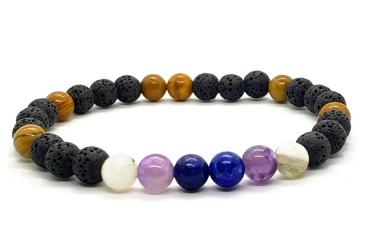 Lava Stone Diffuser  Handmade Stretch Band With Mixed Natural Gemstones