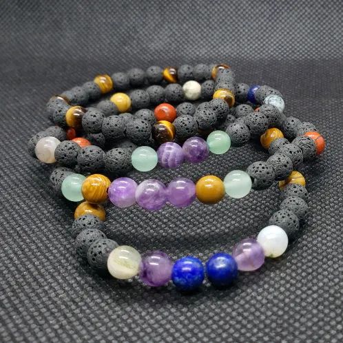 Lava Stone Diffuser  Handmade Stretch Band With Mixed Natural Gemstones