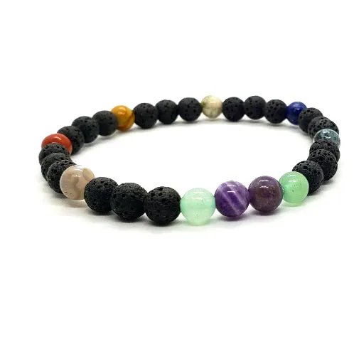 Lava Stone Diffuser  Handmade Stretch Band With Mixed Natural Gemstones