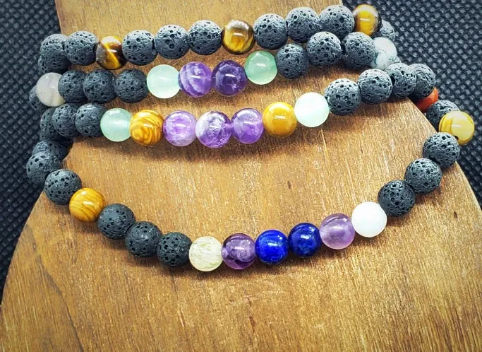 Lava Stone Diffuser  Handmade Stretch Band With Mixed Natural Gemstones