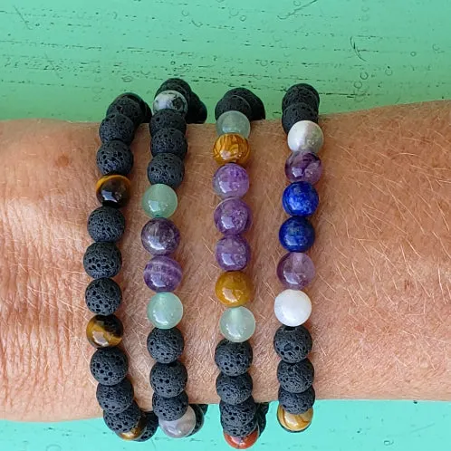 Lava Stone Diffuser  Handmade Stretch Band With Mixed Natural Gemstones