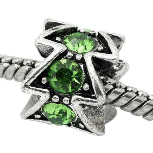 Light Green  Rhinestone Spacer Bead European Bead Compatible for Most European Snake Chain Charm Bracelet