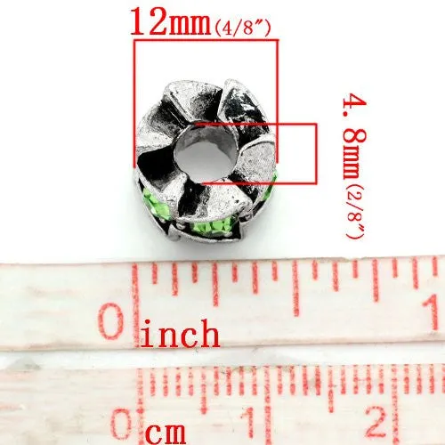 Light Green  Rhinestone Spacer Bead European Bead Compatible for Most European Snake Chain Charm Bracelet