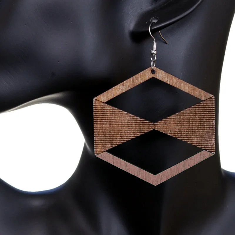 Light Pink Brown Geometric Wooden Earrings