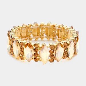 Light Topaz Marquise Stone with Rhinestone Accents Stretch Pageant Bracelet  | Prom Jewelry |  574980