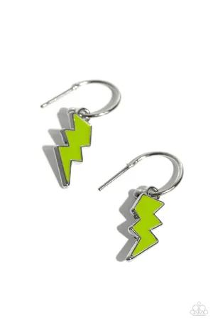 Lightning Limit - Green - Lightning Bolt Charm Paparazzi Drop Hoop Earrings