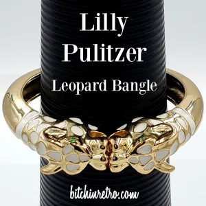 Lilly Pulitzer Leopard Bangle Bracelet With Rhinestone Green Eyes