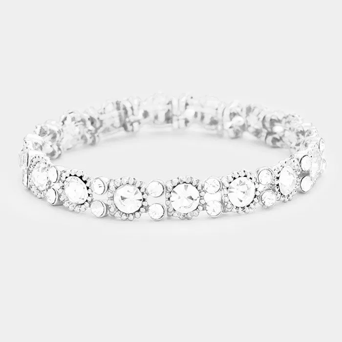 LOLA - Clear Silver Stretch Bubble Rhinestone Bracelet