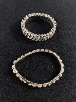 Lot Of 2 Silvertone Rhinestone Bracelets
