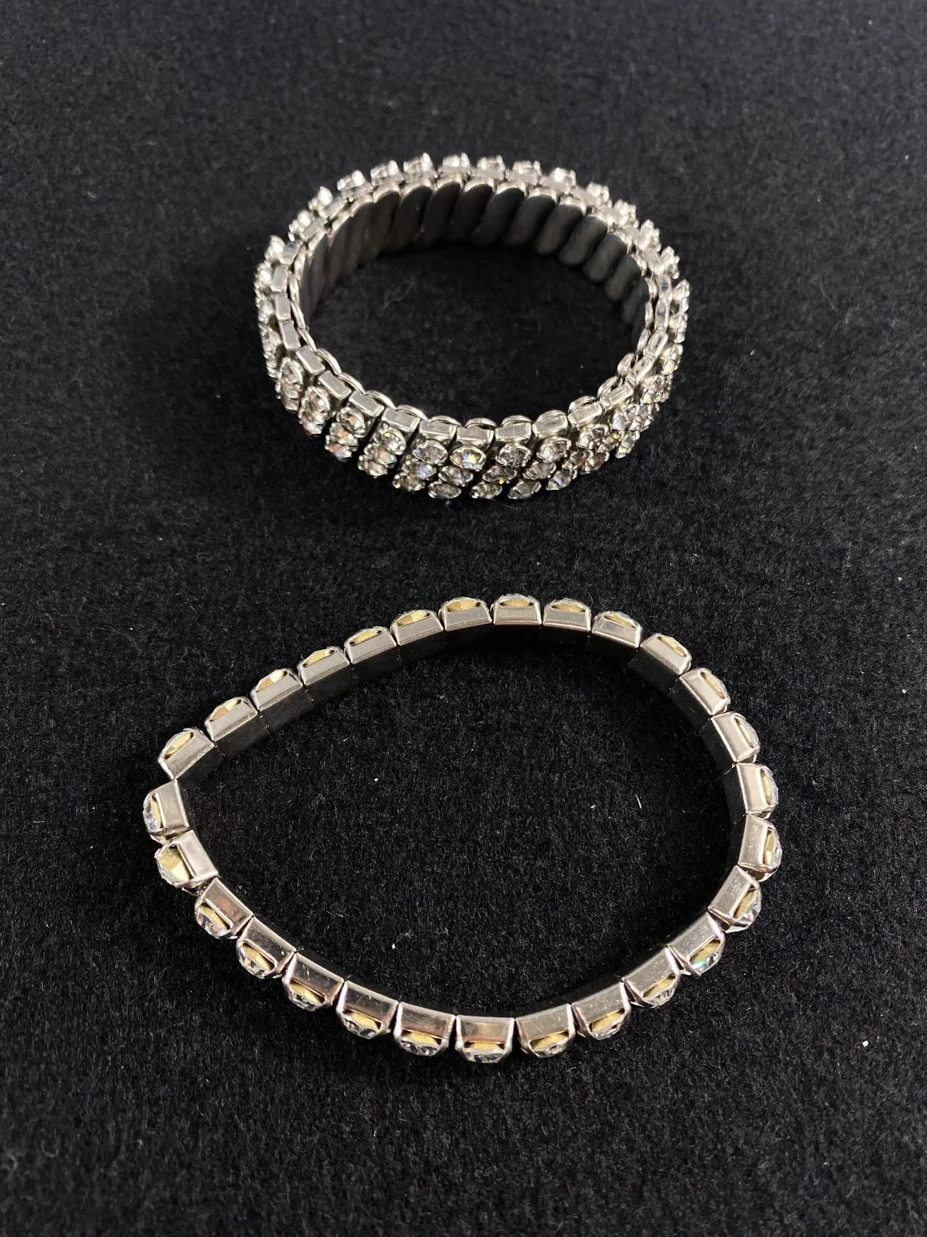 Lot Of 2 Silvertone Rhinestone Bracelets