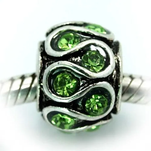 Lt Green  Rhinestone Spacer Bead European Bead Compatible for Most European Snake Chain Charm Bracelet