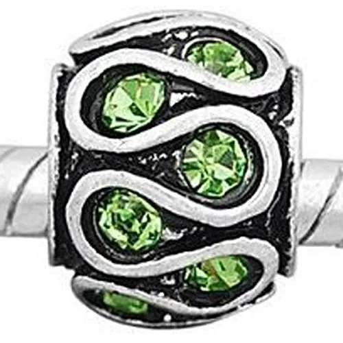 Lt Green  Rhinestone Spacer Bead European Bead Compatible for Most European Snake Chain Charm Bracelet