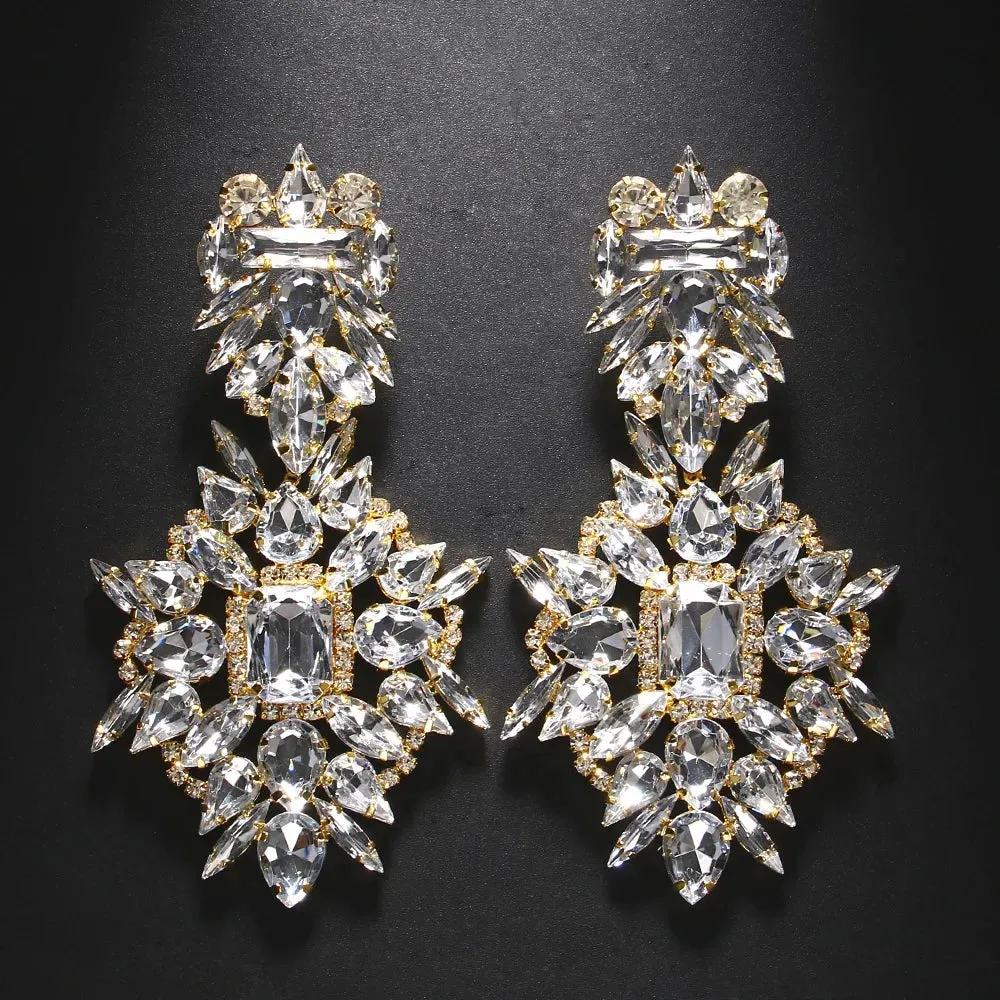 Luxury Geometric Rhinestone Dangle Earrings