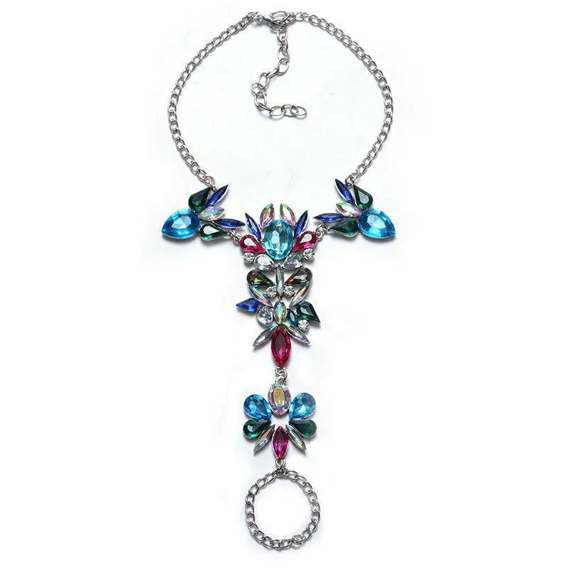 Luxury Modern Boho Rhinestone Barefoot Sandal Anklet Crystal Silver Ankle Bracelets Wedding Summer Beach Foot Chain for Women and Girls