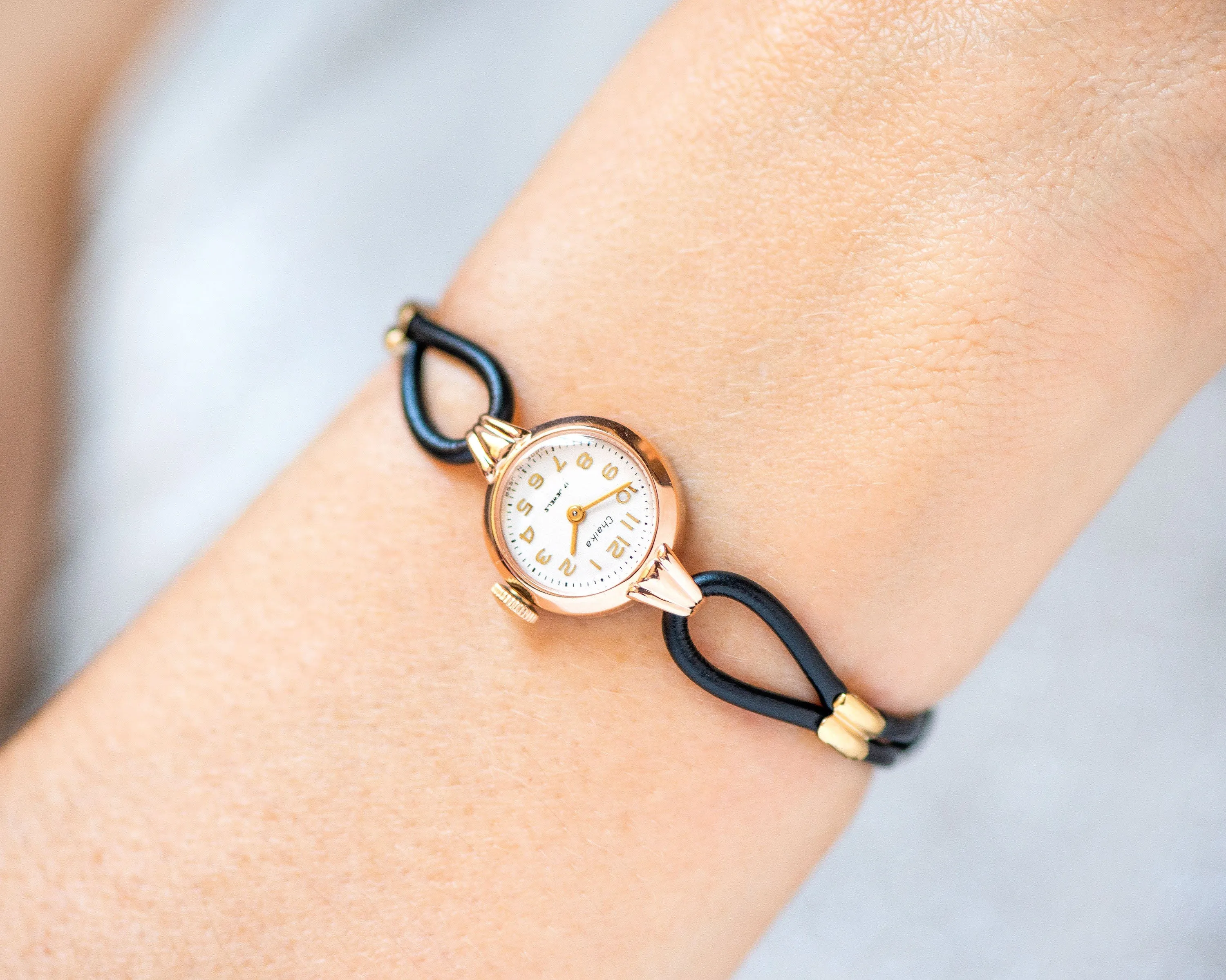 Luxury women watch jewelry solid gold 14K, vintage lady watch Seagull classic design timepiece delicate, tiny watch new genuine leather band